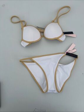 Victorias SecretWhite Bikini with Tan Trim - Two-Piece Swim Set Small / 34A